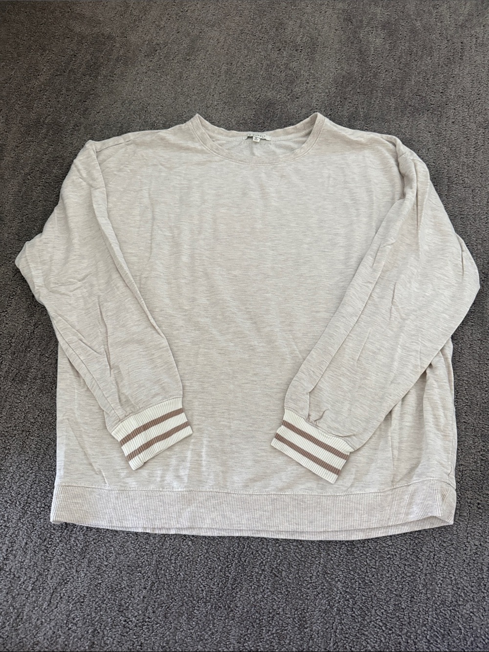 Z Supply Crewneck Sweatshirt in Oatmeal Heather with Striped Cuffs- like new!